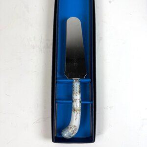 Sheffield House of Prill HPR9 Aqua Gold Scrolls 8 1/4" Oval Pie Cake Server